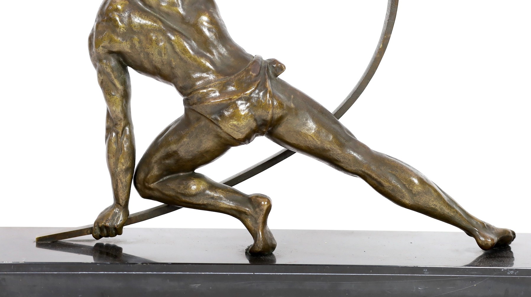 Jean de Roncourt. A French Art Deco bronze 'Le Bendeur', 72cm wide, 55cm high